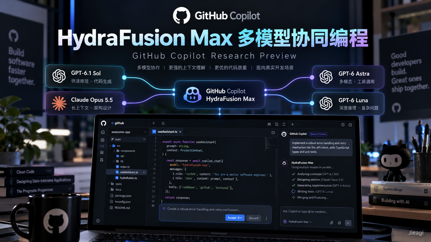 HydraFusion Max 使用教程 2026：GitHub Copilot 多模型协同、Cascade、Critique 与 AI 编程成本解析
