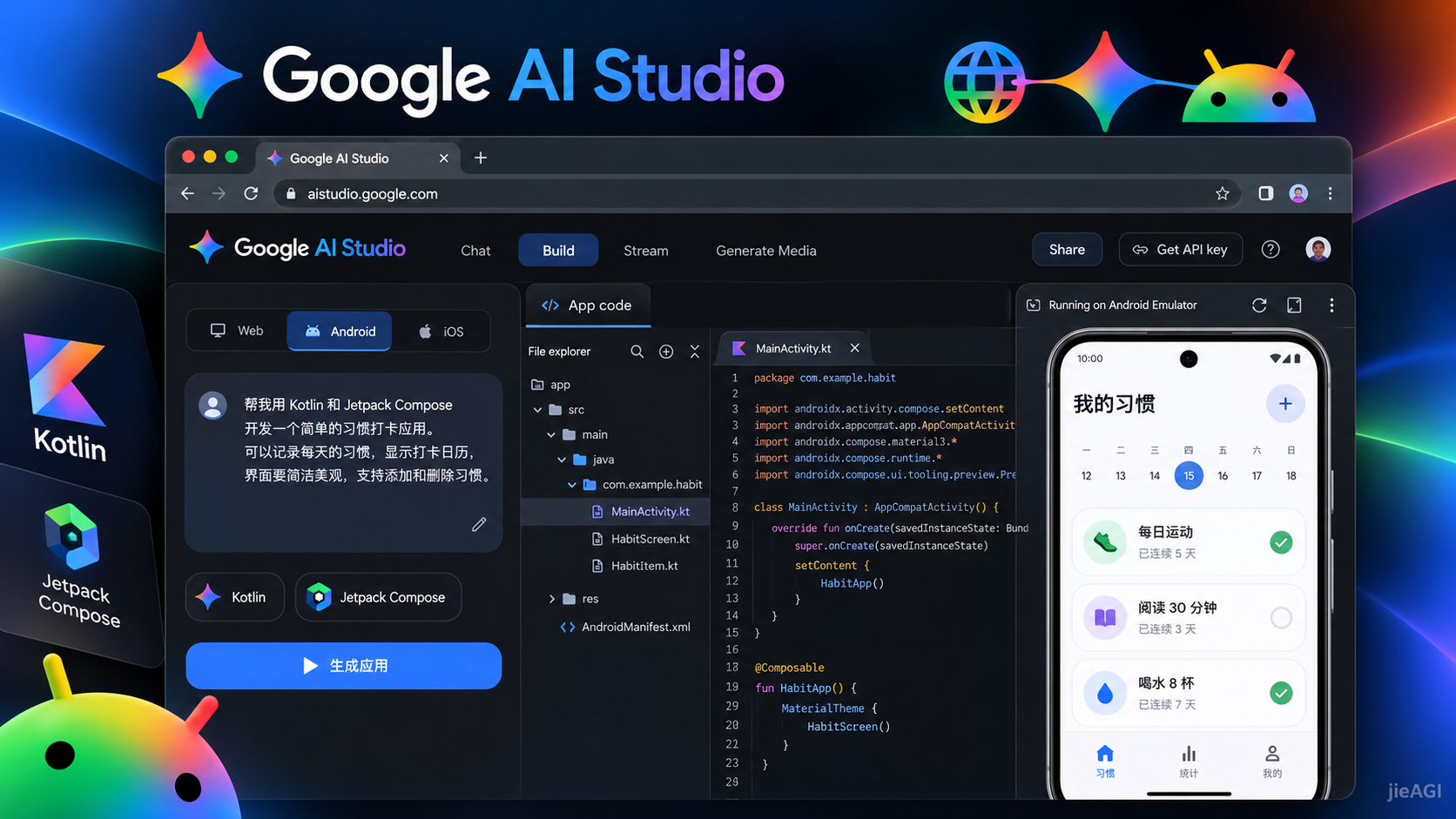 Google AI Studio Android App 教程 2026：零代码开发 Kotlin 应用、手机安装与 Google Play 私人应用